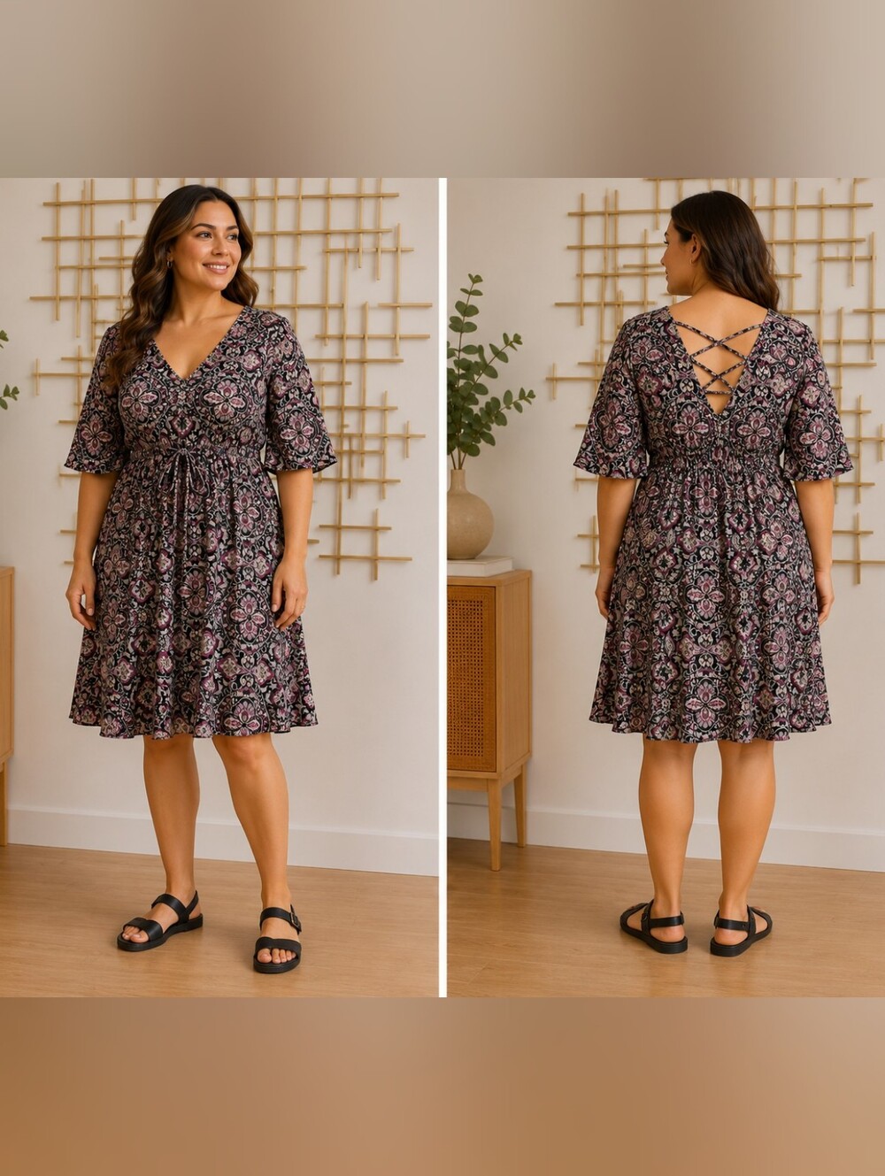 Torrid Size 1 (14/16) Boho Medallion Floral Criss Cross Dress